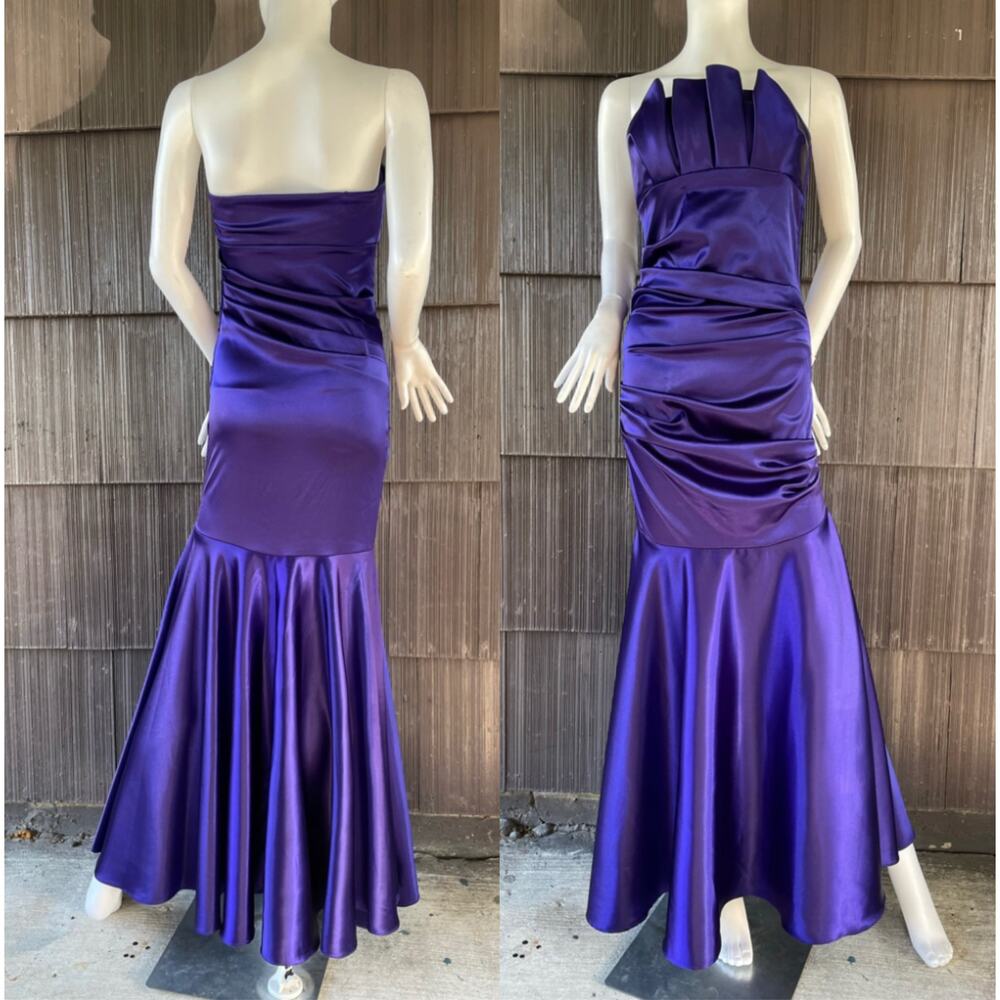 🔥Betsy & Adam USA Strapless Pleated Ruched Stretch Satin Mermaid Formal Dress 6